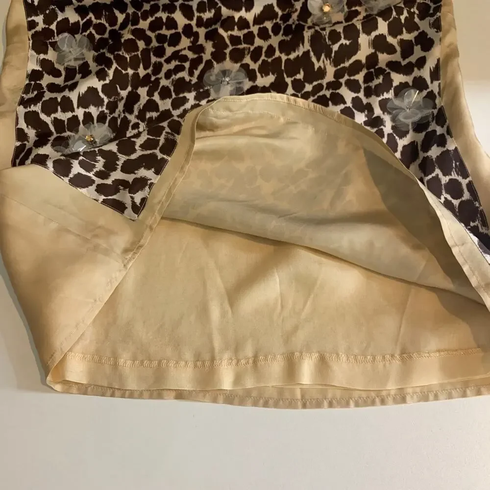 J Crew Tank Top Womens 6 Champagne Espresso Silk Cheetah Sparkle Appliqué Lined